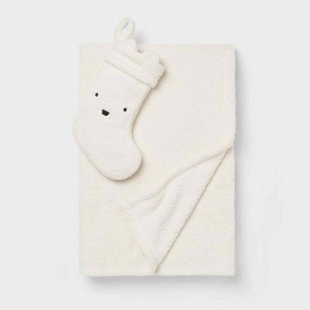 Polar Bear Stocking + Cream Kids’ Throw Blanket Gift Set –‎ Pillowfort Christmas
